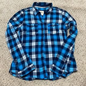 Womens Hollister blue/navy/white button up plaid top